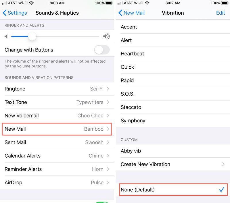 Nouveau Mail Sounds Vibration iPhone