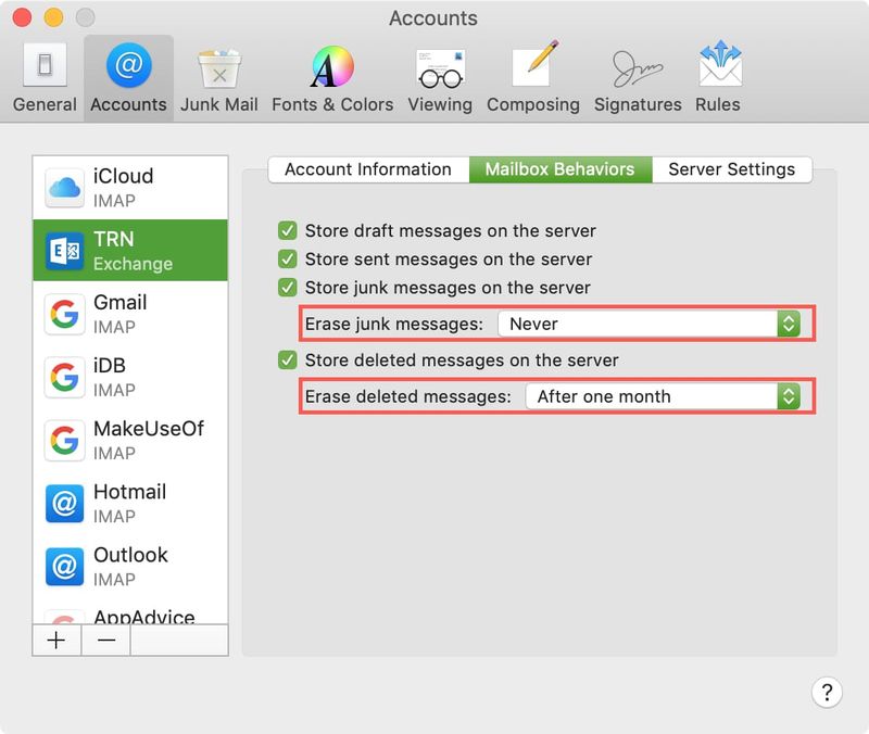 Compte Exchange dans Mac Mail Effacer les messages