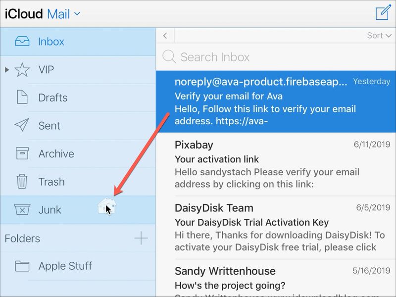 Move Email to Junk Folder iCloud Mail