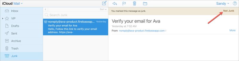Mark Email Not Junk iCloud Mail