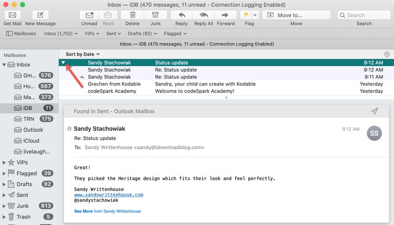 Mail arrow expand conversations