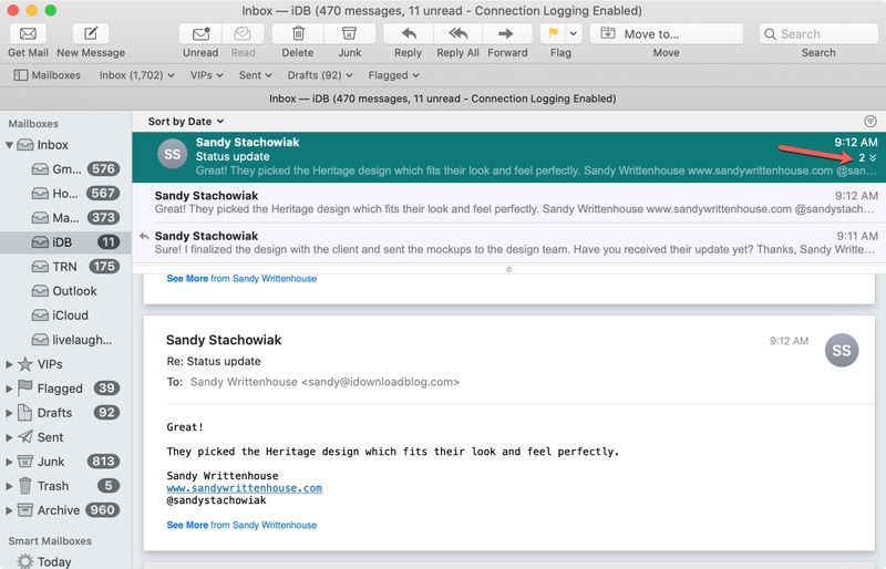 Mail number conversations