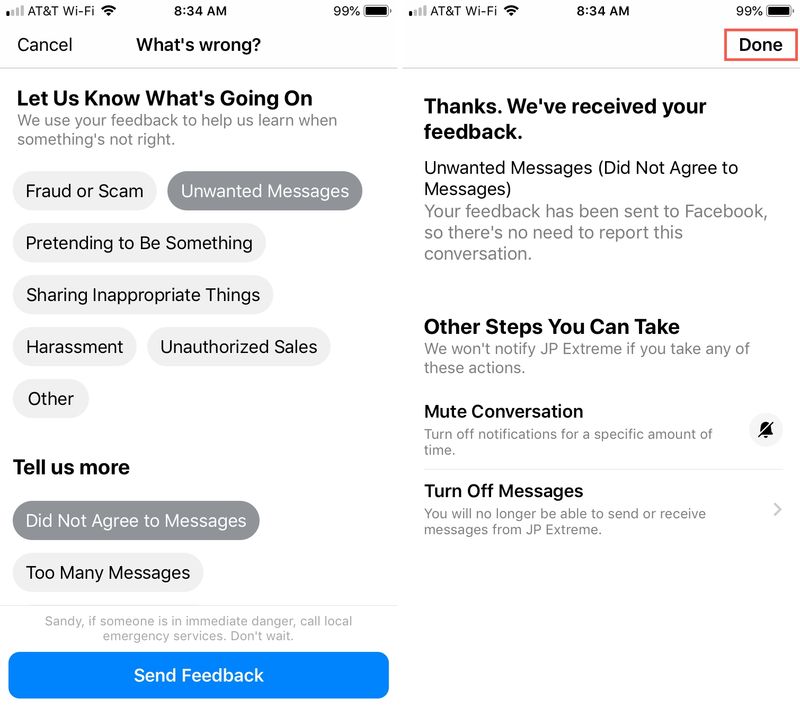 FB Messenger Envoyer des commentaires iPhone