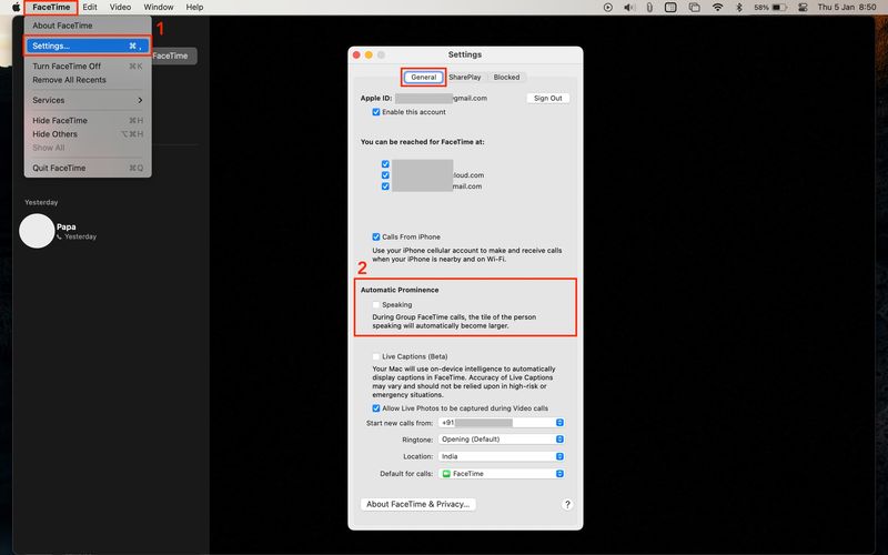 Désactiver la proéminence automatique dans FaceTime sur Mac