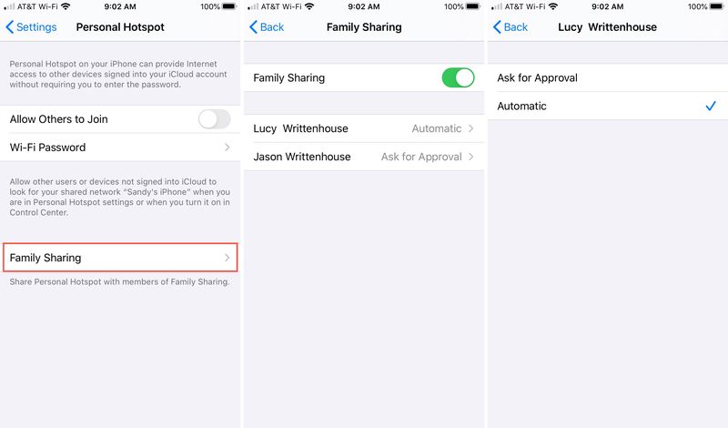 Activer le hotspot de partage familial iPhone