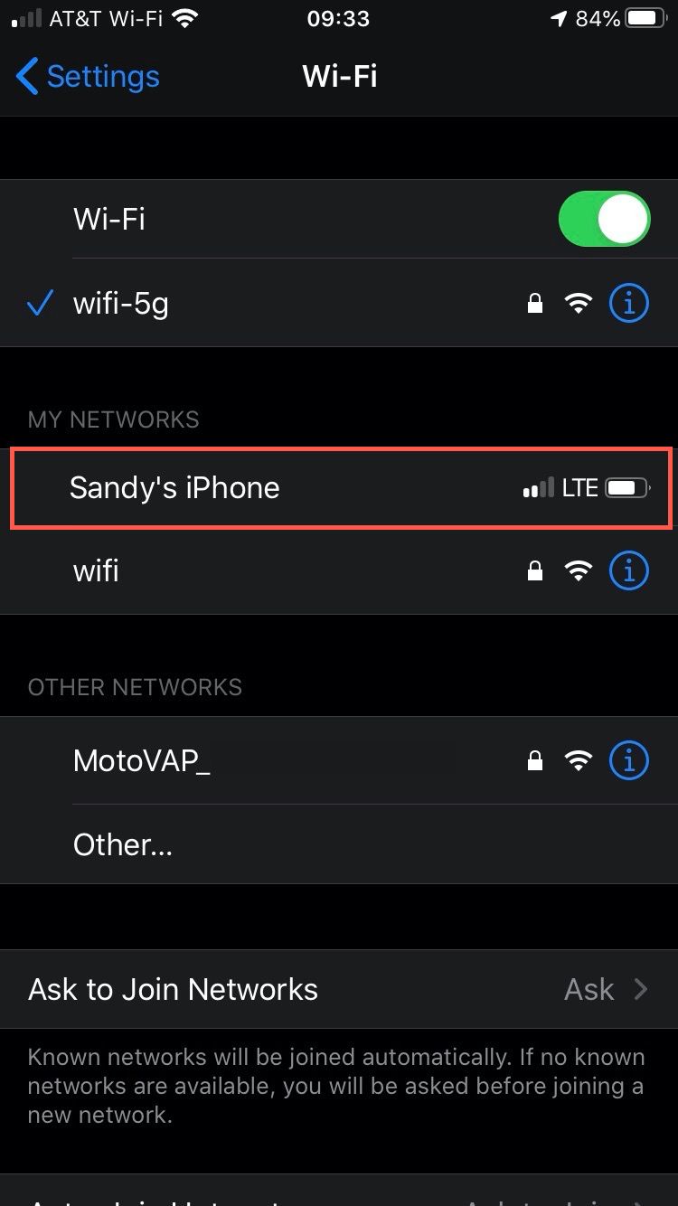 Rejoindre le hotspot de partage familial iPhone