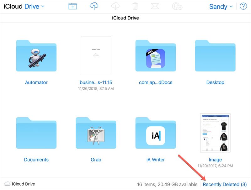 Éléments récemment supprimés sur iCloud Drive