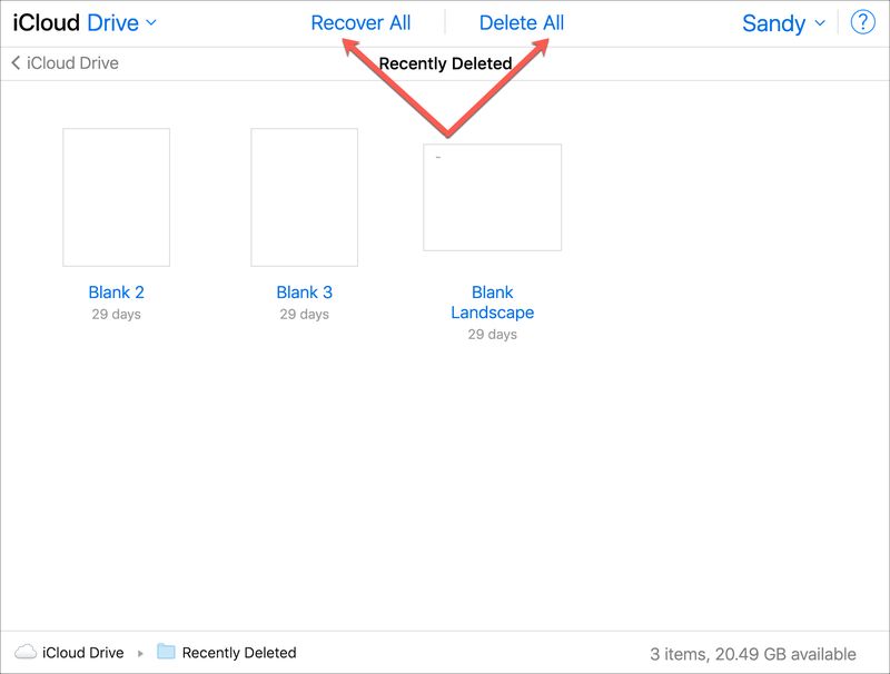 Les éléments récemment supprimés récupèrent la suppression sur iCloud Drive