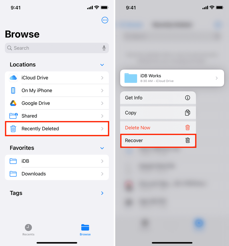 Récupérer des fichiers iCloud Drive sur iPhone