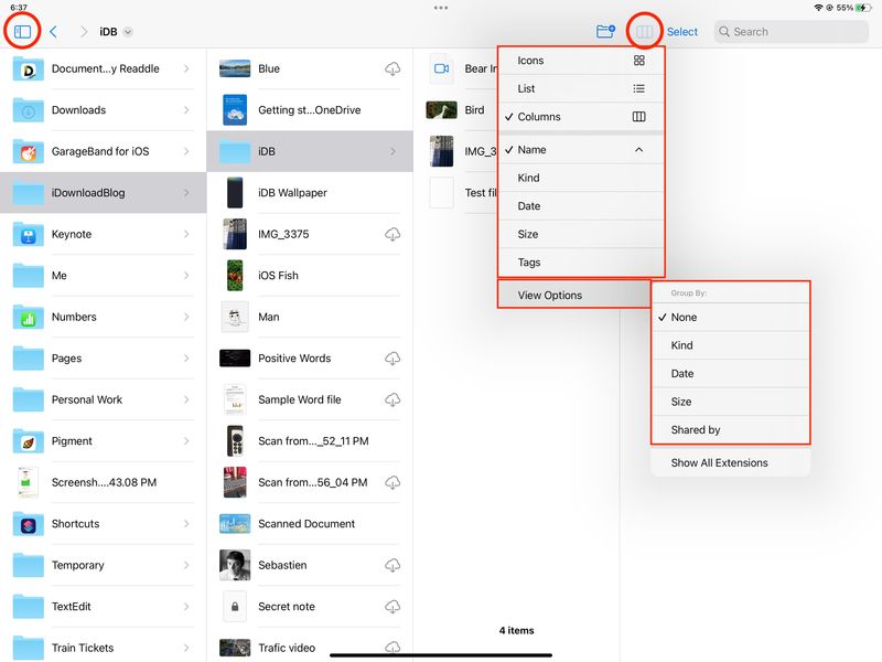 Sort and group files in iPad Files app