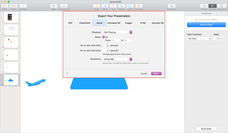 Exporter Keynote en tant que vidéo sur Mac Step1