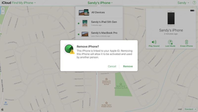 Localiser mon iPhone sur iCloudDotCom Confirmer la suppression