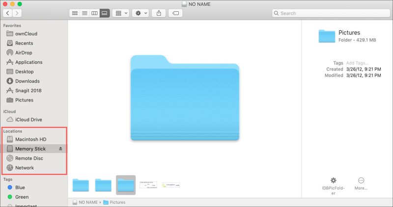 Emplacements de la barre latérale du Finder dans la fenêtre du Finder sur Mac