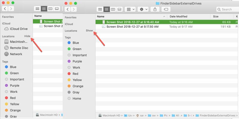 Masquer et afficher la barre latérale du Finder sur Mac