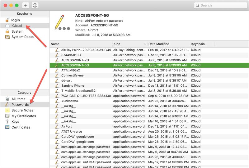 Keychain Access iCloud Passwords on Mac