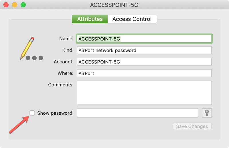 Click Show Password for Network on Mac