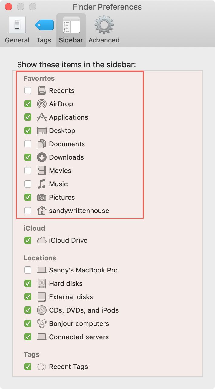 Finder Preferences Sidebar Favorites