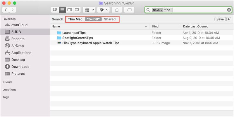 Options de recherche du Finder Mac