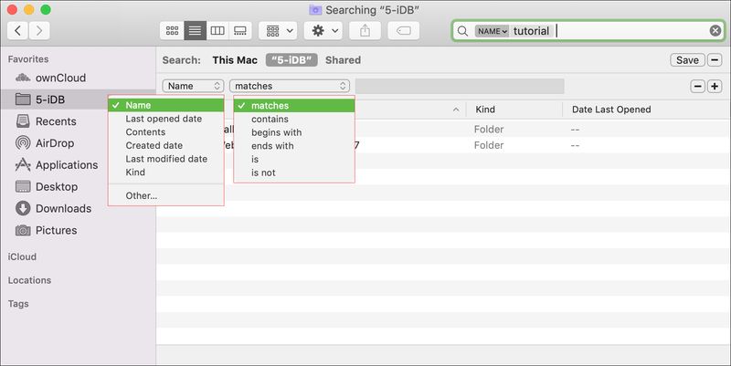 Critères de recherche du Finder Mac