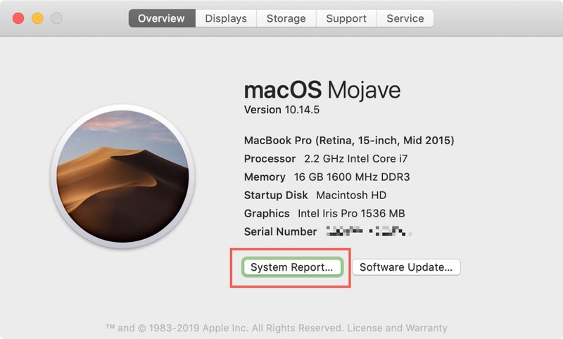 About This Mac System Report button - Updated