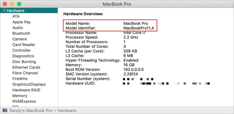 System Report Model Name Identifier
