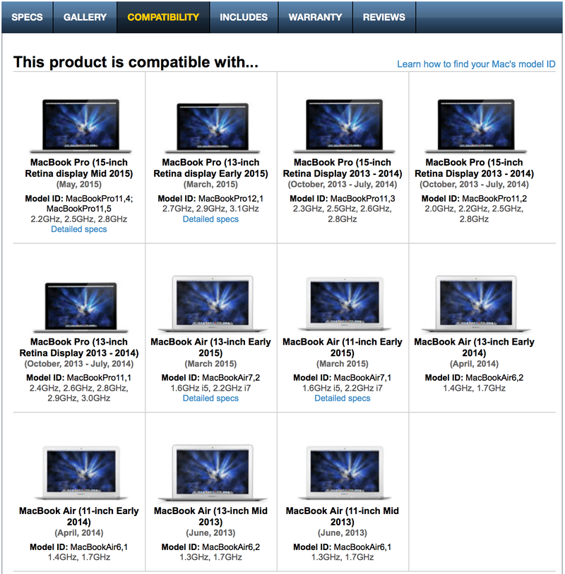 OWC Aura SSD Supported Mac Model Numbers