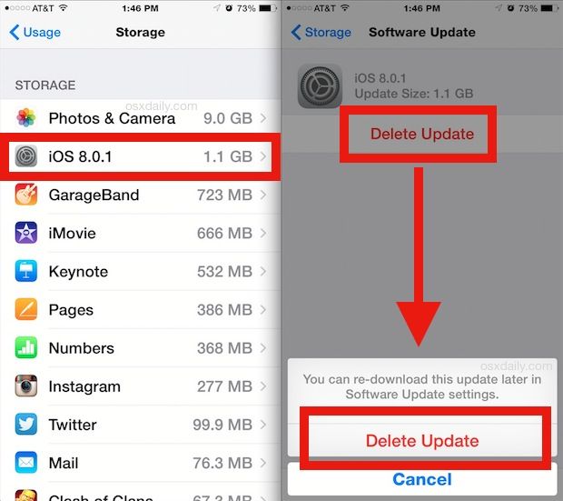 delete ios 8.0.1 update