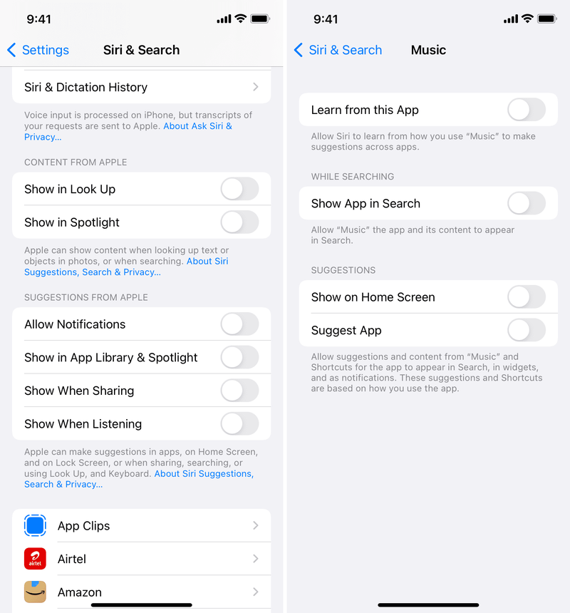 Désactiver les suggestions de musique Siri sur iPhone
