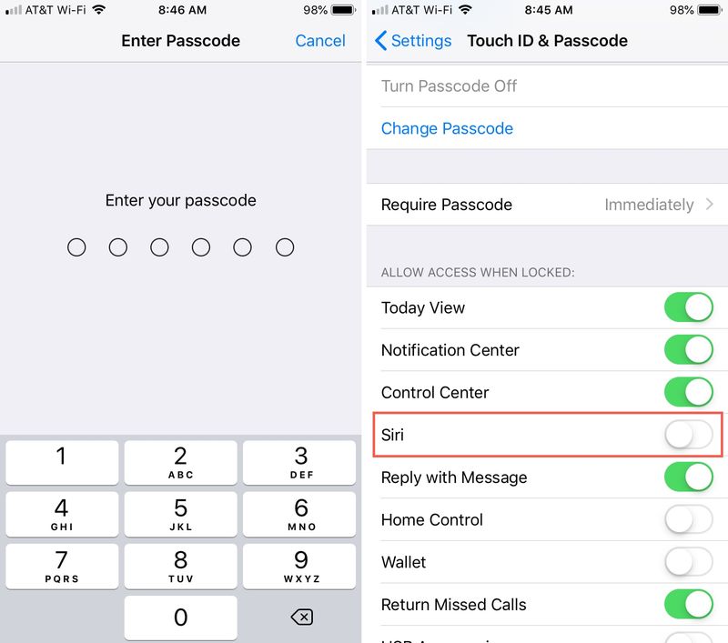 Siri On Lock Screen Settings