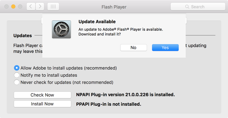 Mise à jour Flash sur Mac après vérification manuelle