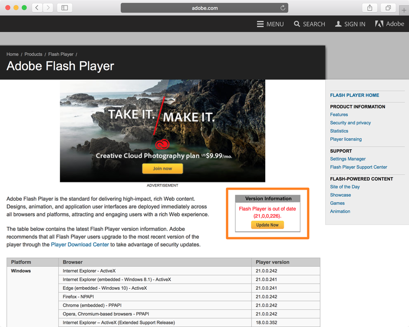 Vérifier la version Flash sur le navigateur Web Mac