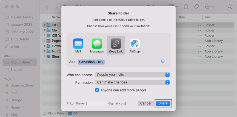 Partager le dossier iCloud depuis Mac