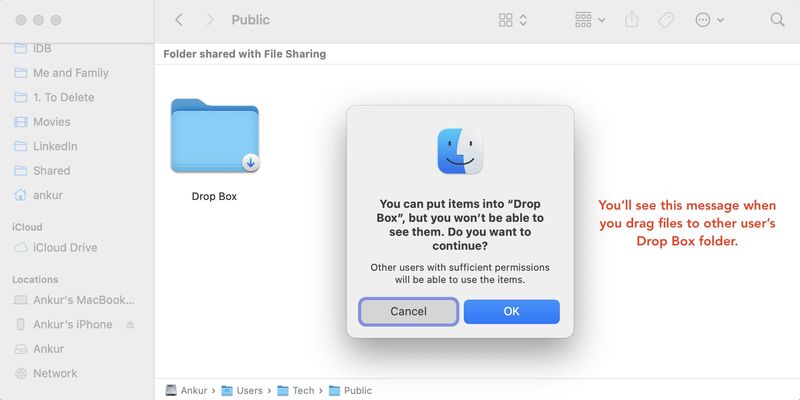Message du dossier Drop Box lors de l