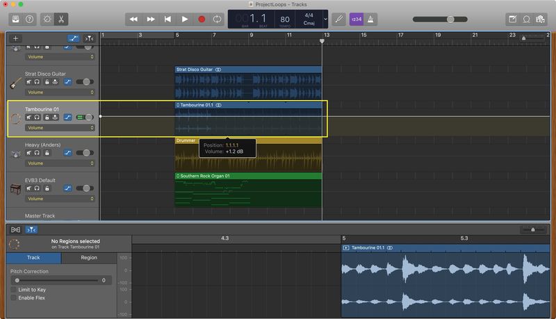 GarageBand Changer le volume de la piste Mac