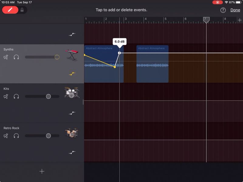 GarageBand Ajuster les points de volume iPad