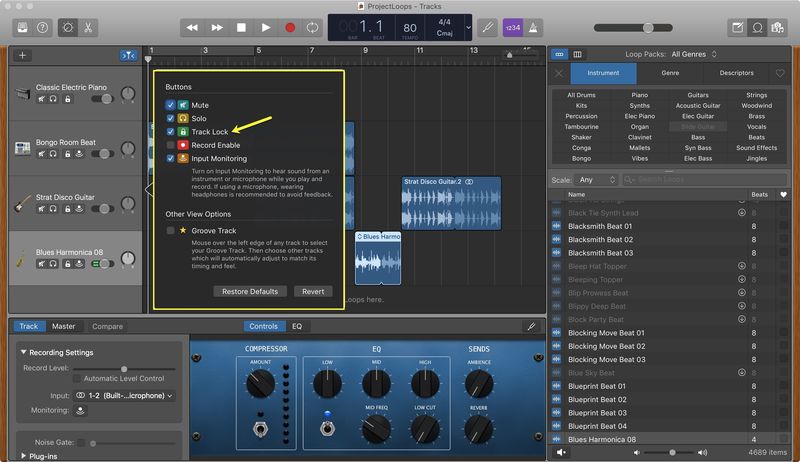 GarageBand Enable Lock Track Button Mac