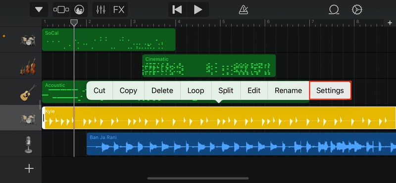 Paramètres de suivi GarageBand sur iPhone