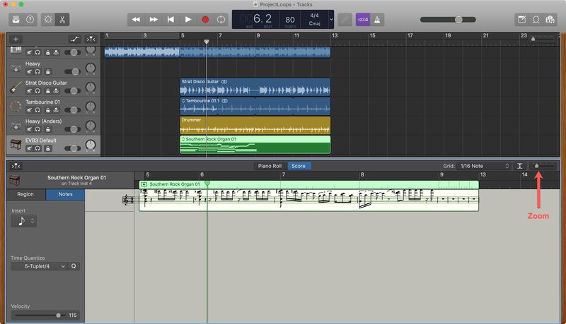 Éditeur de partition Zoom GarageBand Mac
