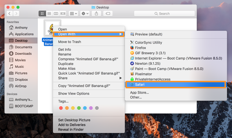 GIF animé Ouvrir avec... Safari