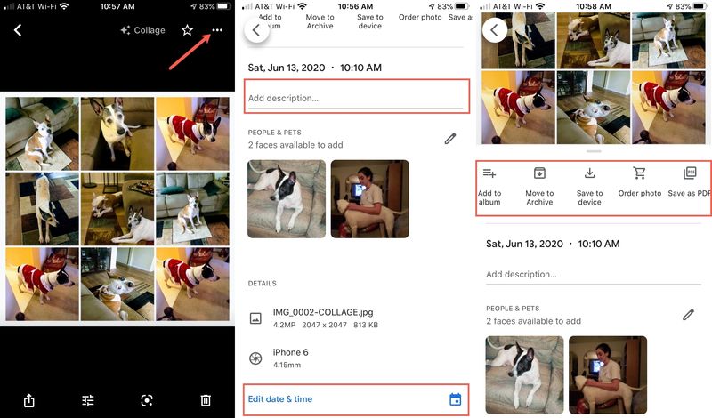 Google Photos Modifier la description du collage iPhone