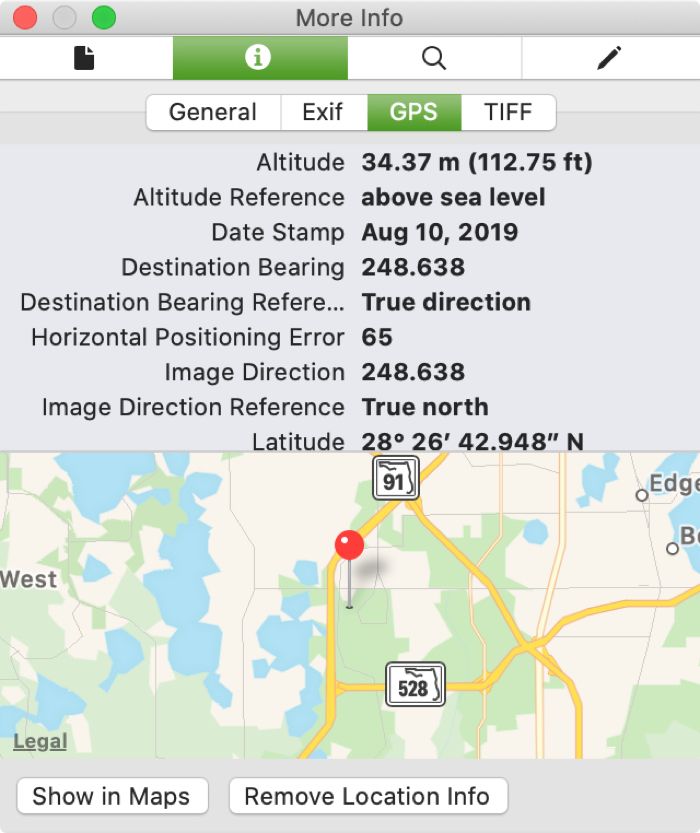 GPS Information Preview Photo