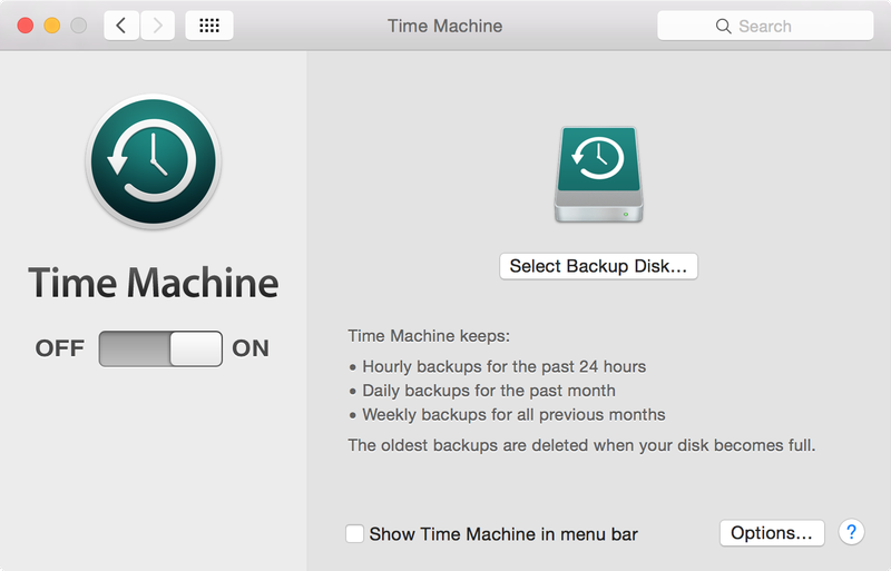 Time Machine OS X Preferences
