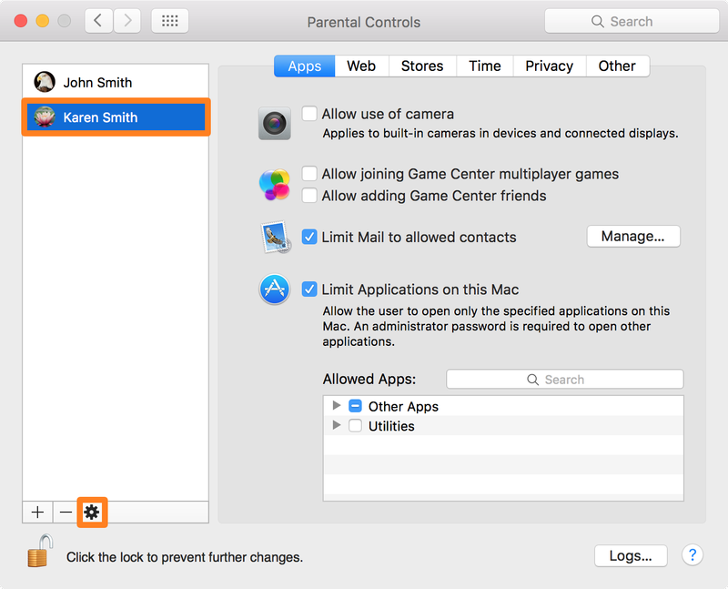 Settings for Parental Controls to Copy