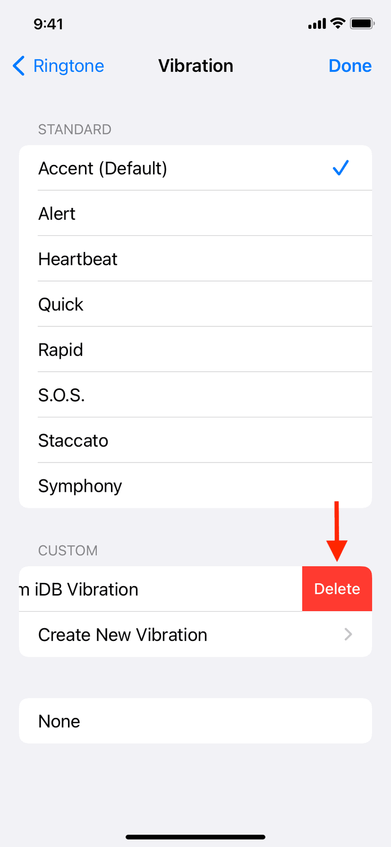 Supprimer le modèle de vibration personnalisé sur iPhone