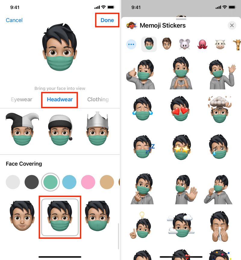 Couvre-visage pour Memojis sur iPhone