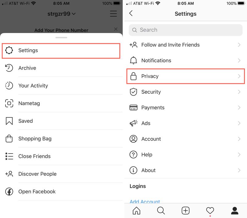 Confidentialité des paramètres Instagram