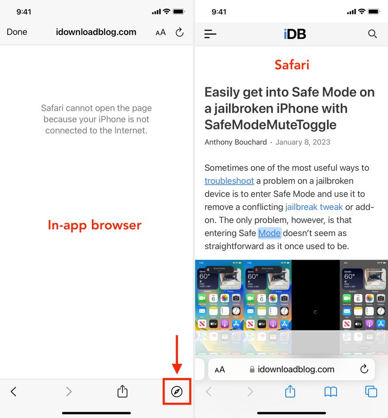 Utilisez Safari au lieu du navigateur intégré à l