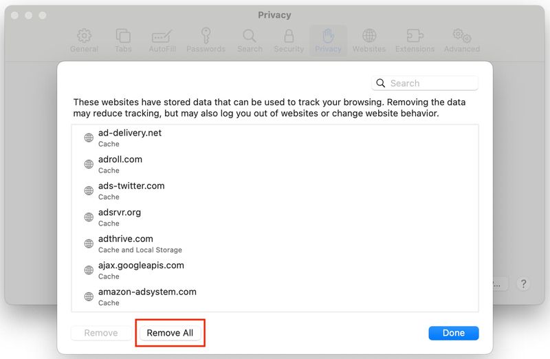 Supprimer toutes les données Safari sur Mac