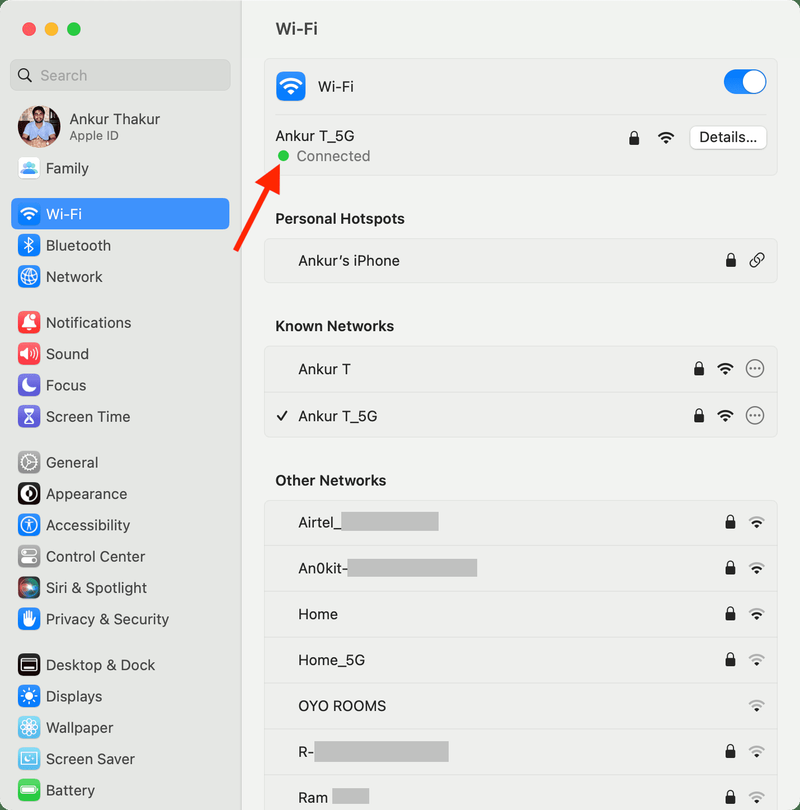 Point vert pour le Wi-Fi sur Mac