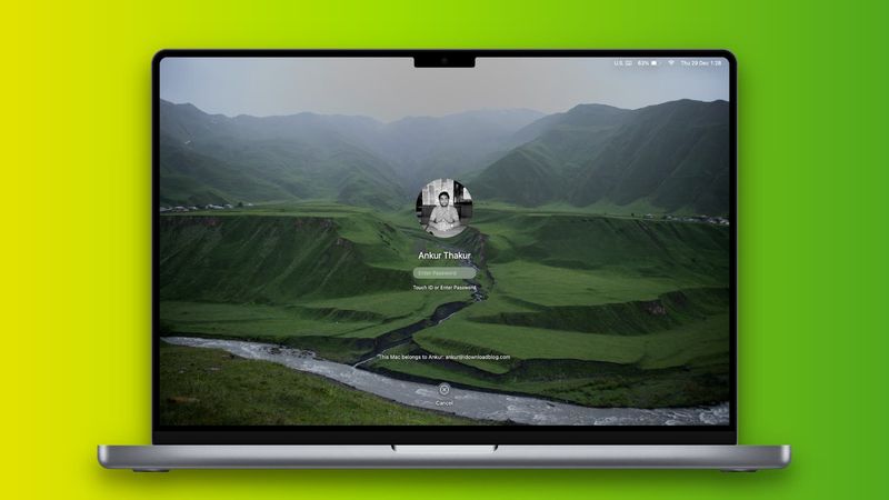 Login screen to enter the password on a MacBook Pro